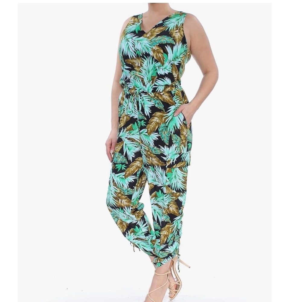 Lauren Ralph Lauren Tropical Palm Leaf Print Jumpsuit Size 4 Sleeveless Zip Back